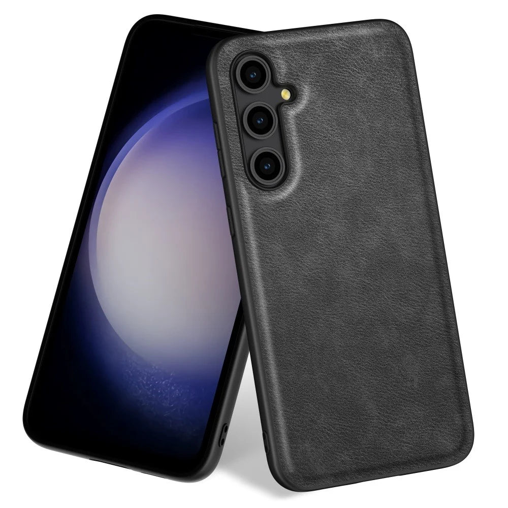 For Samsung Galaxy M55 5G / C55 5G / F55 5G Shockproof Case Retro Leather Covered Hybrid Phone Shell - Black - 1