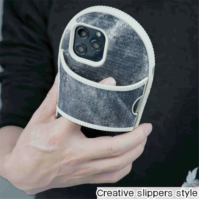 For iPhone 15 Pro Max Case Funny Denim Slipper Design Flexible TPU Phone Cover - Grey Blue - 2