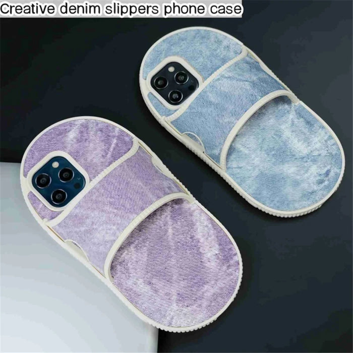 For iPhone 15 Pro Max Case Funny Denim Slipper Design Flexible TPU Phone Cover - Grey Blue - 6