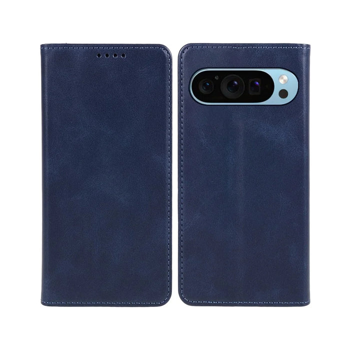For Google Pixel 10 Pro XL / 9 Pro XL Case Calf Texture PU Leather Magnetic Flip Folio Phone Cover - Blue - 1