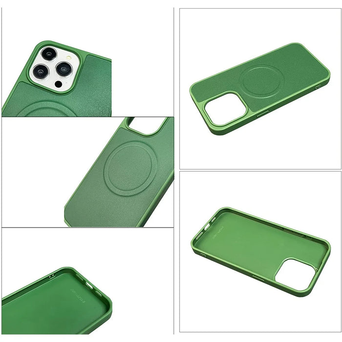 For iPhone 13 Pro Max Case Anti-Drop PU+TPU Phone Cover Compatible with MagSafe - Green - 6