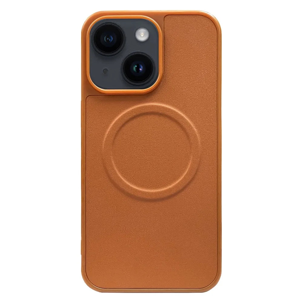 For iPhone 14 Slim Case Shockproof PU+TPU Phone Cover Compatible with MagSafe - Brown - 1