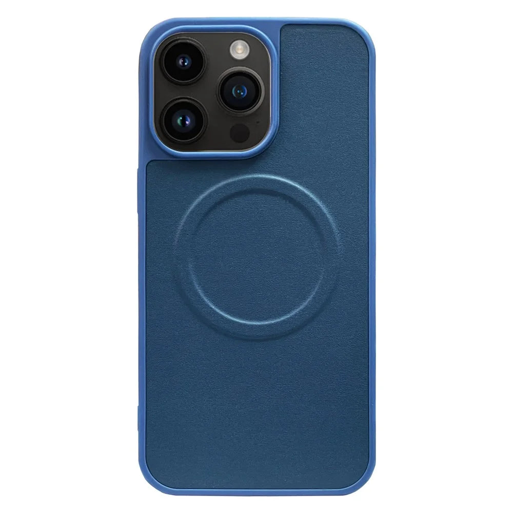 For iPhone 14 Pro Case Compatible with MagSafe PU Leather Coated TPU Shockproof Phone Cover - Blue - 1