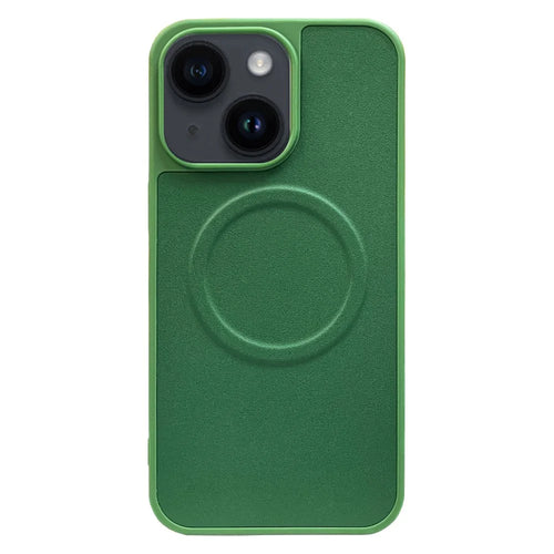 For iPhone 15 Magnetic Case Compatible with MagSafe Leather Coated TPU Phone Cover - Green - 1