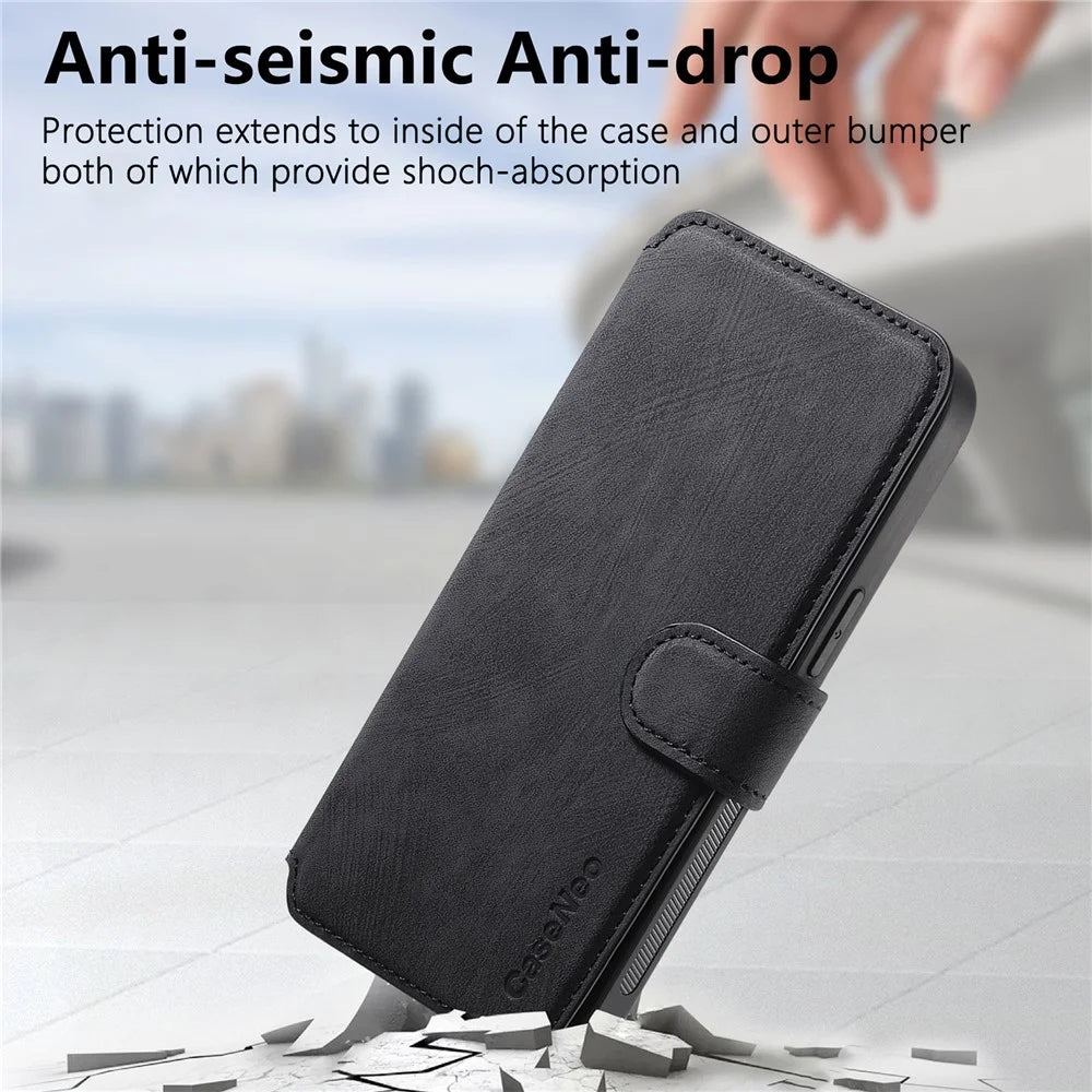 For iPhone 15 Magnetic Case CASENEO Detachable Leather Phone Wallet Cover - Black - 5