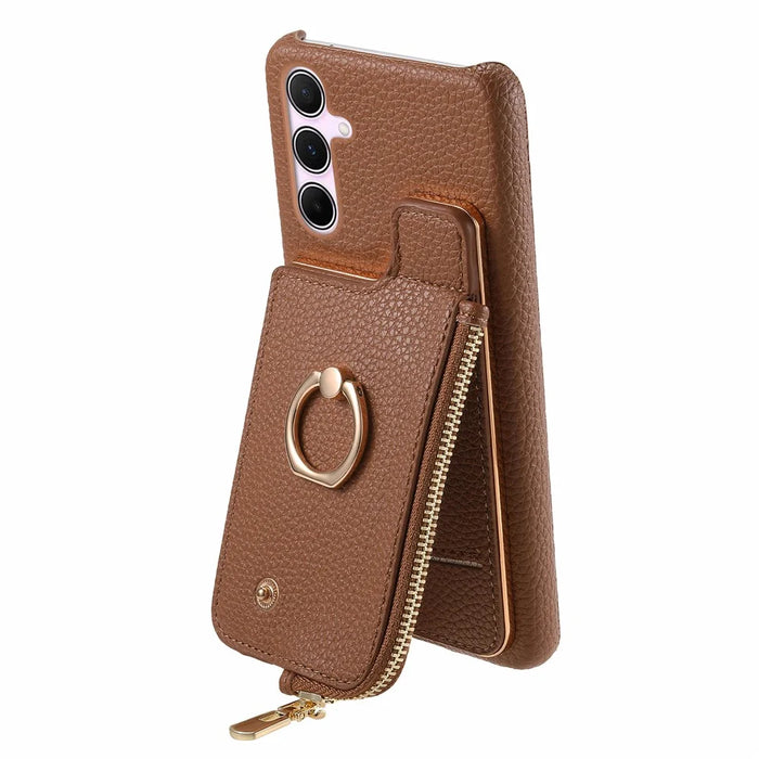 Y3 for Samsung Galaxy A55 5G Case RFID Blocking Phone Wallet Cover Supports Magnetic Car Holder - Brown - 4