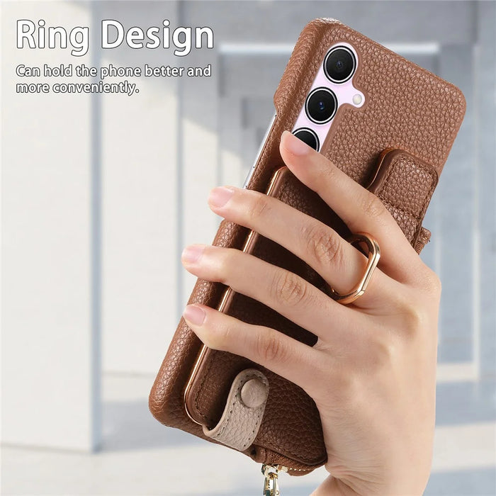 Y3 for Samsung Galaxy A55 5G Case RFID Blocking Phone Wallet Cover Supports Magnetic Car Holder - Brown - 6