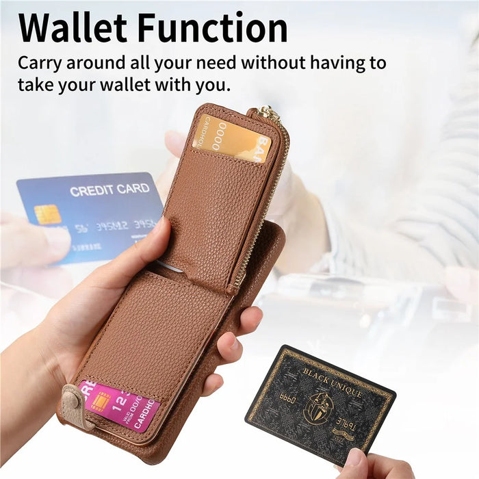 Y3 for Samsung Galaxy A55 5G Case RFID Blocking Phone Wallet Cover Supports Magnetic Car Holder - Brown - 7