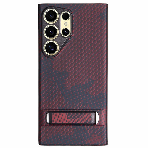 For Samsung Galaxy S24 Ultra  Case Aramid Fiber Camouflage Pattern Kickstand Phone Cover - Black - 1