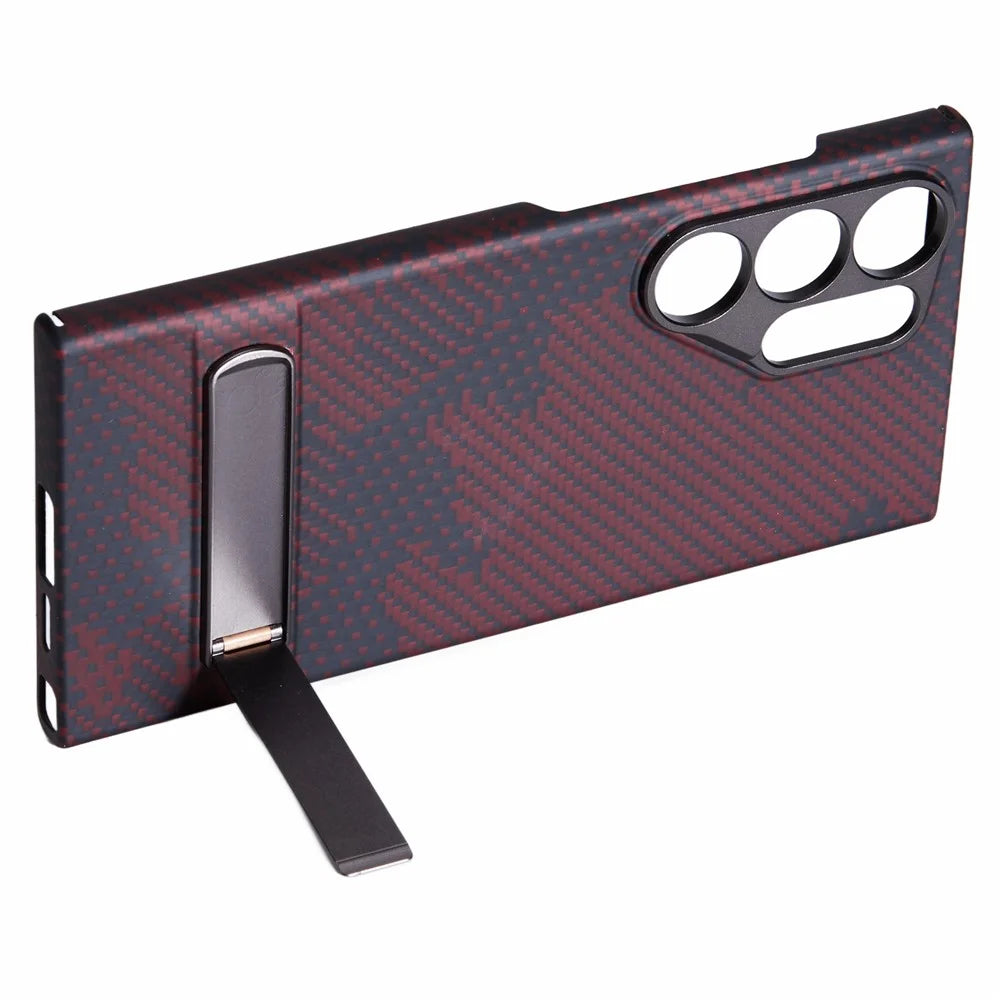 For Samsung Galaxy S24 Ultra  Case Aramid Fiber Camouflage Pattern Kickstand Phone Cover - Black - 2