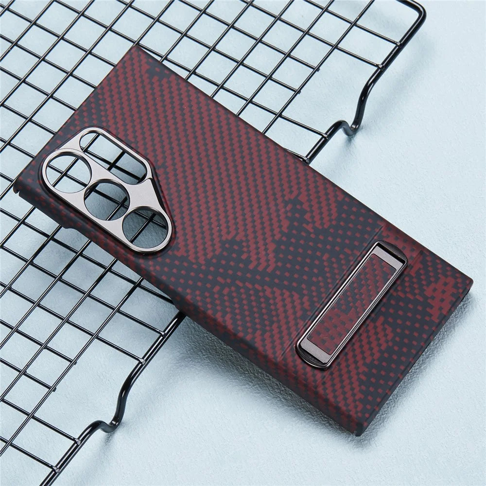 For Samsung Galaxy S24 Ultra  Case Aramid Fiber Camouflage Pattern Kickstand Phone Cover - Black - 3