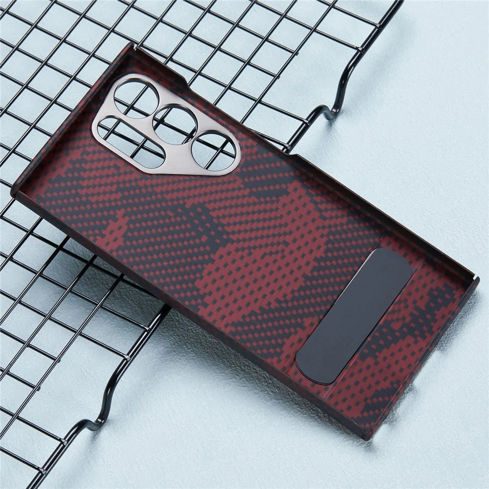 For Samsung Galaxy S24 Ultra  Case Aramid Fiber Camouflage Pattern Kickstand Phone Cover - Black - 4
