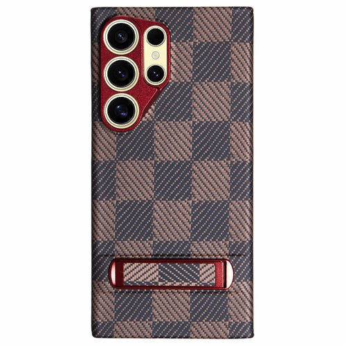 For Samsung Galaxy S24 Ultra Case Metal Lens Protection Aramid Fiber Phone Cover with Kickstand - Red - 1