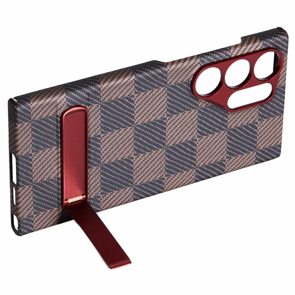 For Samsung Galaxy S24 Ultra Case Metal Lens Protection Aramid Fiber Phone Cover with Kickstand - Red - 2