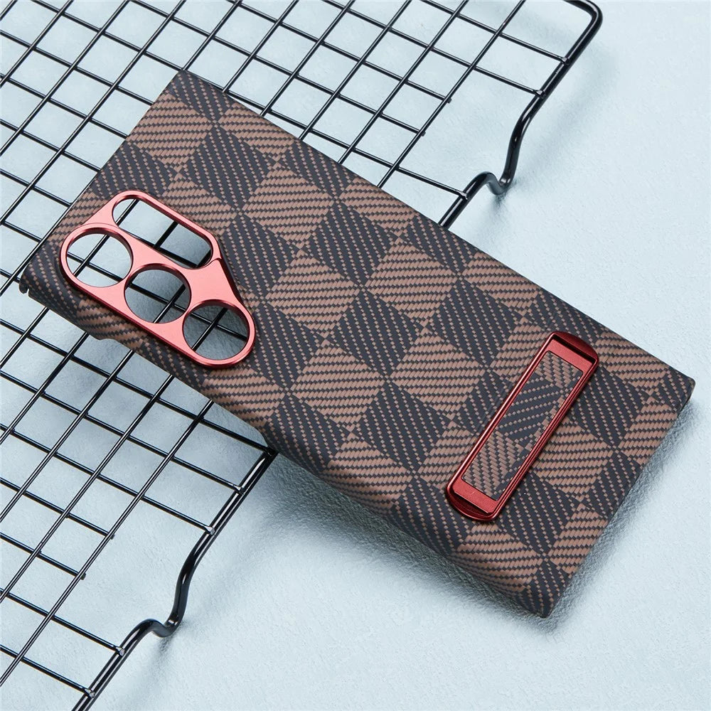 For Samsung Galaxy S24 Ultra Case Metal Lens Protection Aramid Fiber Phone Cover with Kickstand - Red - 3