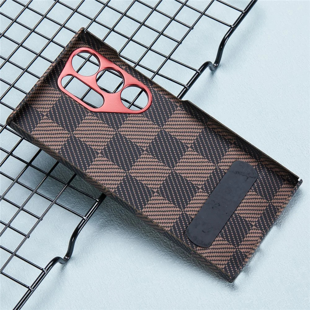 For Samsung Galaxy S24 Ultra Case Metal Lens Protection Aramid Fiber Phone Cover with Kickstand - Red - 4