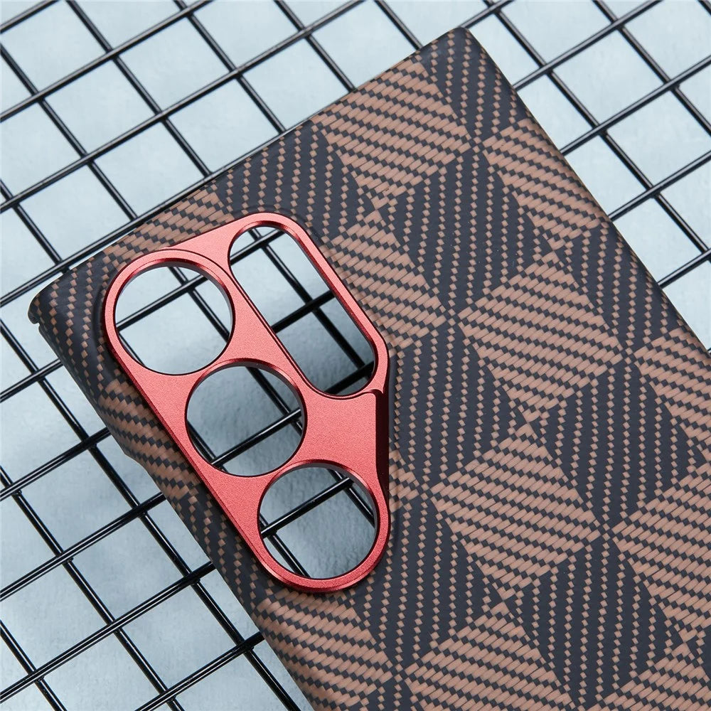 For Samsung Galaxy S24 Ultra Case Metal Lens Protection Aramid Fiber Phone Cover with Kickstand - Red - 5
