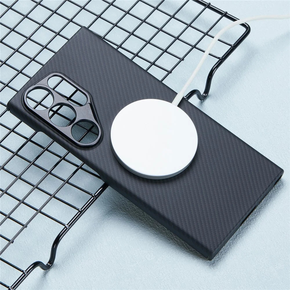 For Samsung Galaxy S24 Ultra Magnetic Case 600D Fine Texture Aramid Fiber Cover with Metal Lens Protector - 3