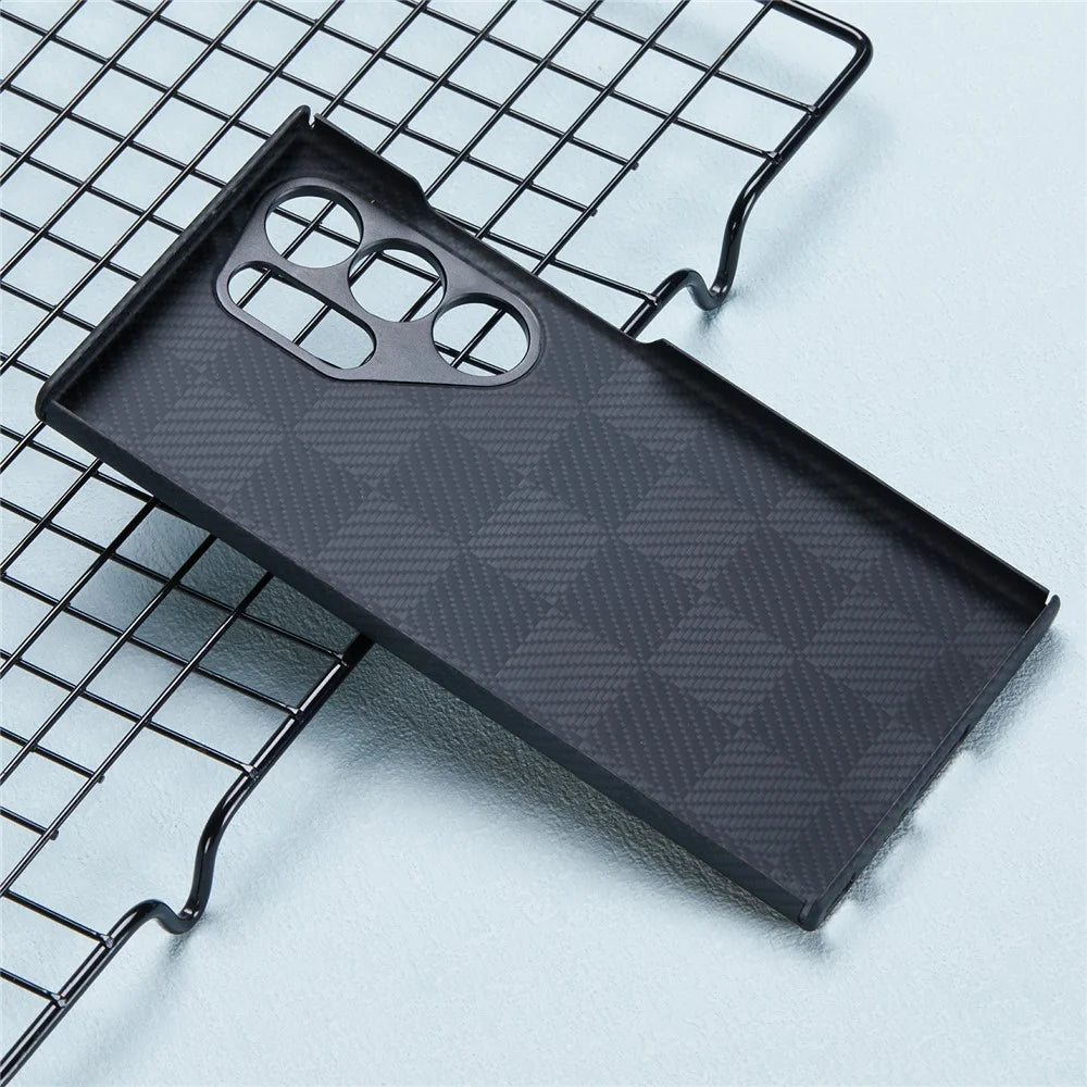 For Samsung Galaxy S24 Ultra Aramid Fiber Case Metal Lens Protection Phone Cover Case-Less Touch Feeling - Black - 3