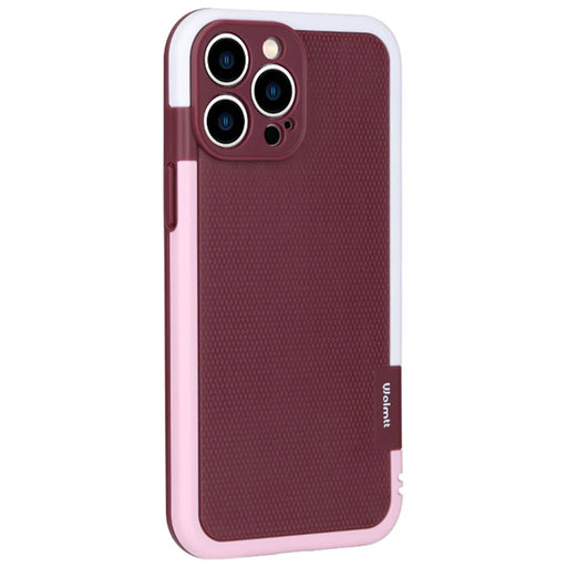 WOLMTT For iPhone 14 Pro Max Case Dual Color Frame Rhombus Texture PC+TPU Anti-drop Phone Cover - Red - 1