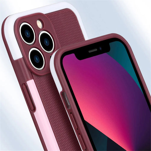WOLMTT For iPhone 14 Pro Max Case Dual Color Frame Rhombus Texture PC+TPU Anti-drop Phone Cover - Red - 2