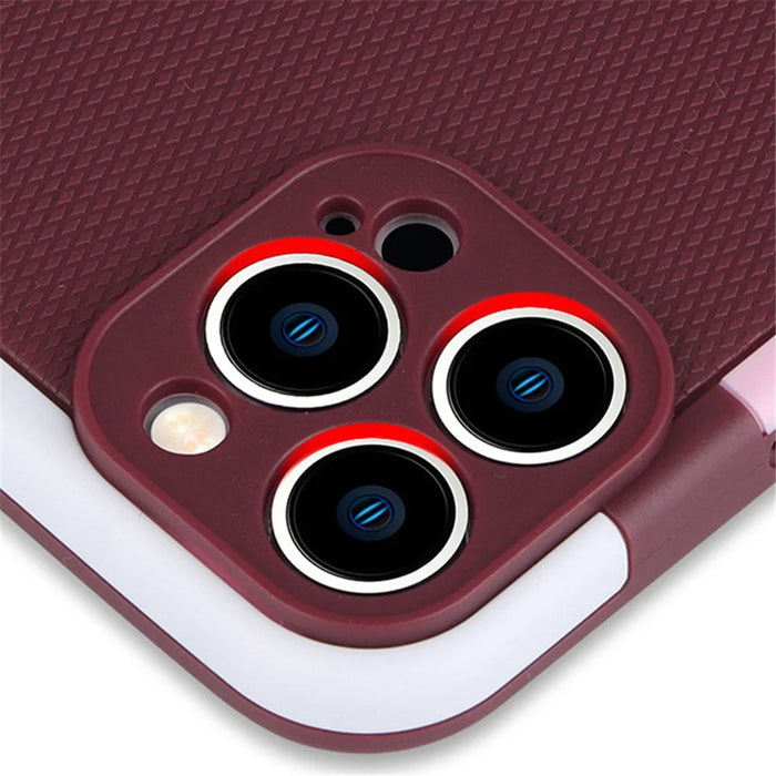 WOLMTT For iPhone 14 Pro Max Case Dual Color Frame Rhombus Texture PC+TPU Anti-drop Phone Cover - Red - 3