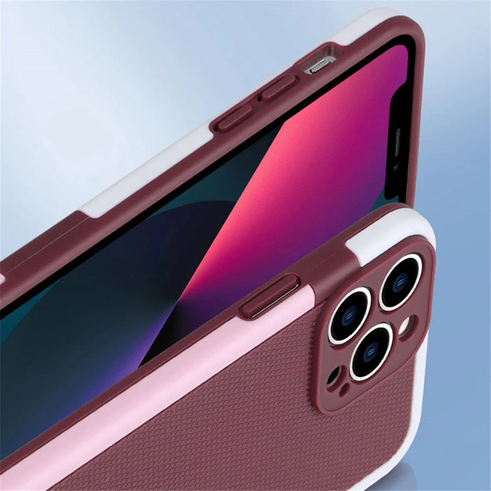 WOLMTT For iPhone 14 Pro Max Case Dual Color Frame Rhombus Texture PC+TPU Anti-drop Phone Cover - Red - 4