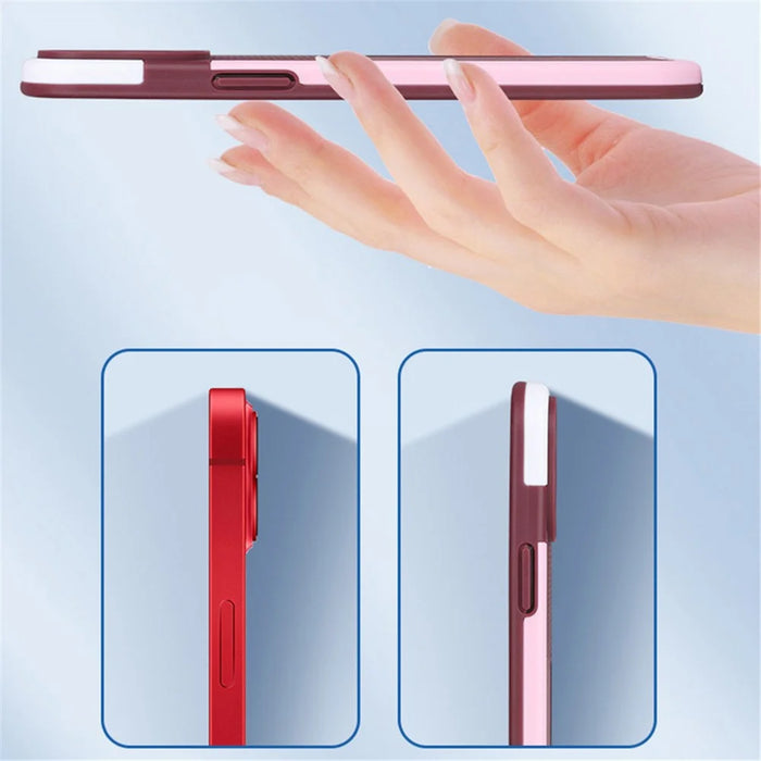 WOLMTT For iPhone 14 Pro Max Case Dual Color Frame Rhombus Texture PC+TPU Anti-drop Phone Cover - Red - 5