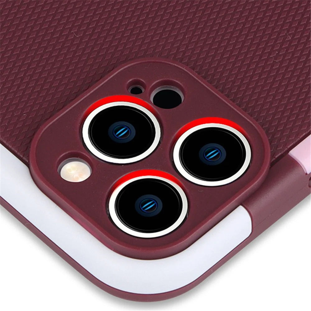 WOLMTT For iPhone 13 Pro 6.1 inch Phone Case Dual Color Frame Rhombus Texture Protective Cover - Red - 3