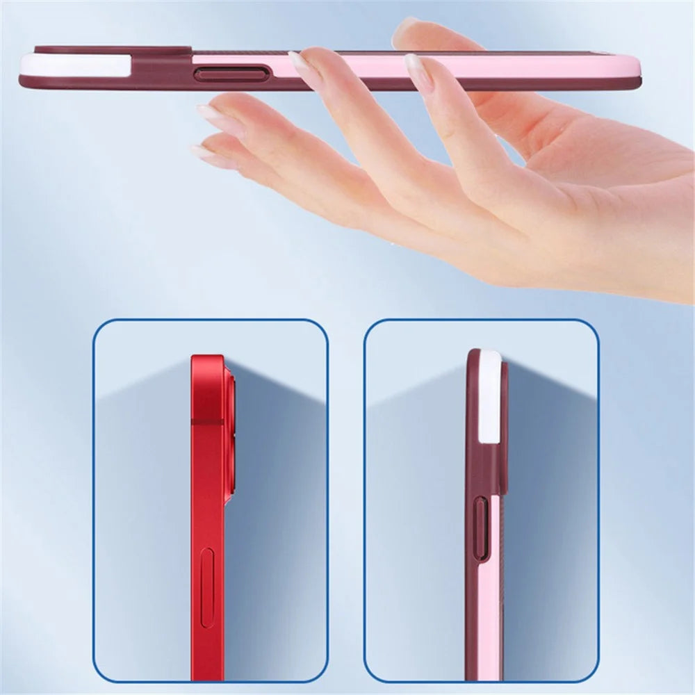 WOLMTT For iPhone 13 Pro 6.1 inch Phone Case Dual Color Frame Rhombus Texture Protective Cover - Red - 5