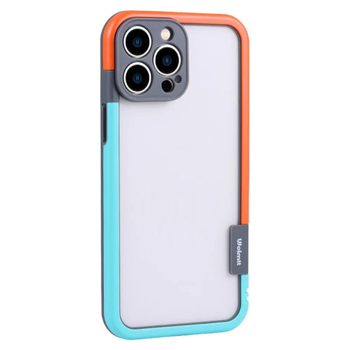 WOLMTT For iPhone 14 Pro Max Case Dual Color Frame PC+TPU Phone Cover - Blue+Orange - 1
