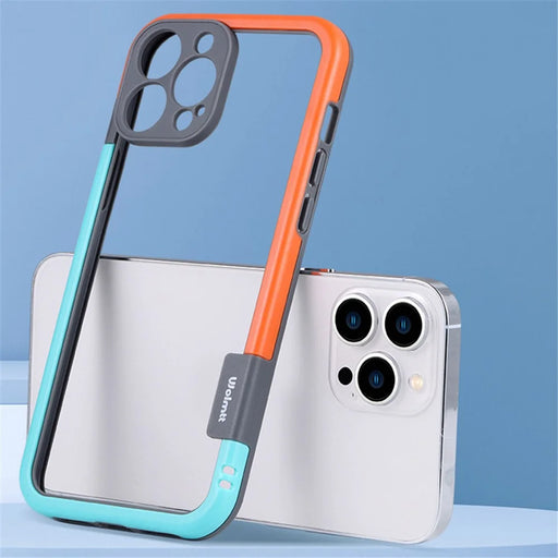 WOLMTT For iPhone 14 Pro Max Case Dual Color Frame PC+TPU Phone Cover - Blue+Orange - 2