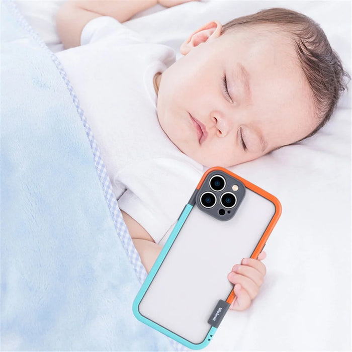 WOLMTT For iPhone 15 Pro Case Dual Color Frame Drop-proof Mobile Phone Cover - Blue+Orange - 6