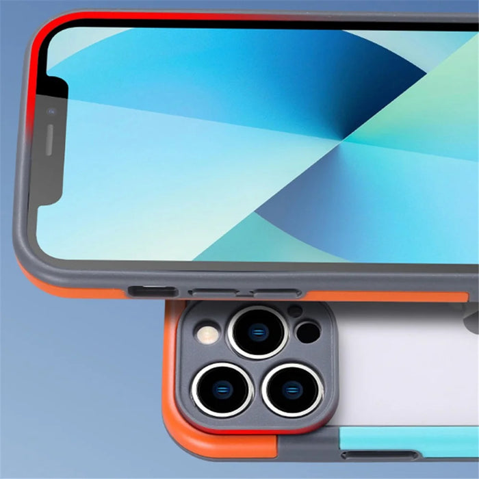 WOLMTT For iPhone 13 Pro Cell Phone Cases Dual Color Frame PC+TPU Back Cover - Blue+Orange - 3