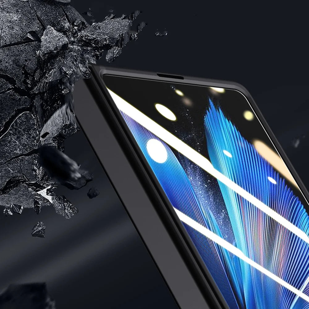 For vivo X Fold3 Case Leather Coated PC Magnetic Kickstand Phone Cover with HD Screen Film - Black - 5