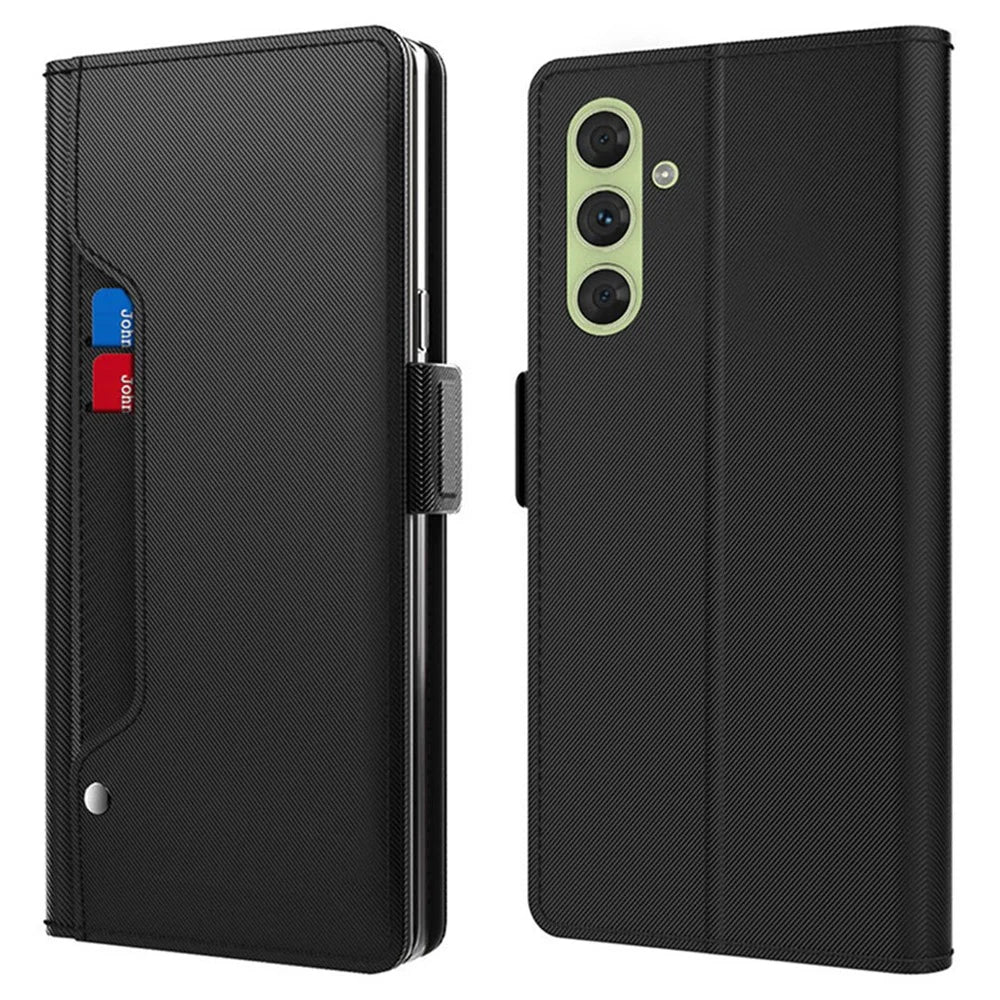 For Samsung Galaxy F15 5G Case Leather Flip Shockproof Phone Cover with Mirror - Black - 1