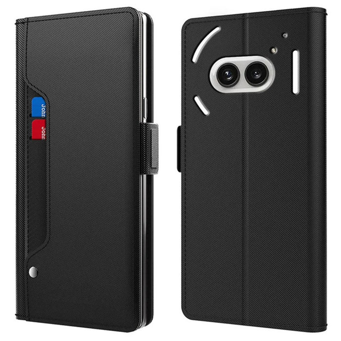 For Nothing Phone (2a) Plus / Phone (2a) Case Leather Shockproof Card Holder Phone Cover with Mirror - Black - 1