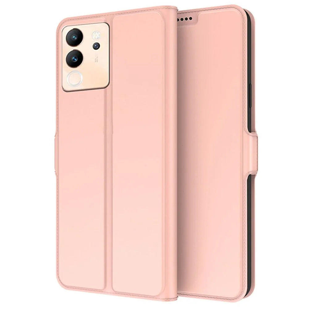 For vivo V30 Lite 5G Cell Phone Case Card Holder Flip Stand PU Leather Protective Cover - Rose Gold - 1