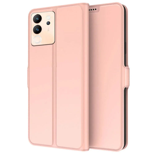 For vivo V30 Lite 5G Cell Phone Case Card Holder Flip Stand PU Leather Protective Cover - Rose Gold - 1