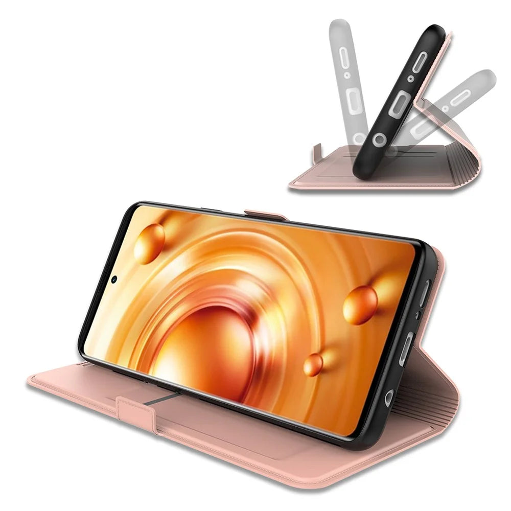 For vivo V30 Lite 5G Cell Phone Case Card Holder Flip Stand PU Leather Protective Cover - Rose Gold - 3