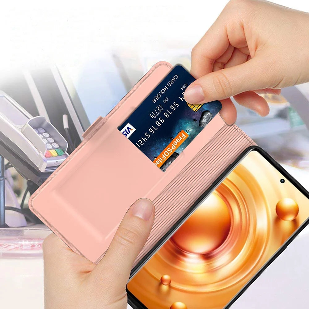 For vivo V30 Lite 5G Cell Phone Case Card Holder Flip Stand PU Leather Protective Cover - Rose Gold - 5