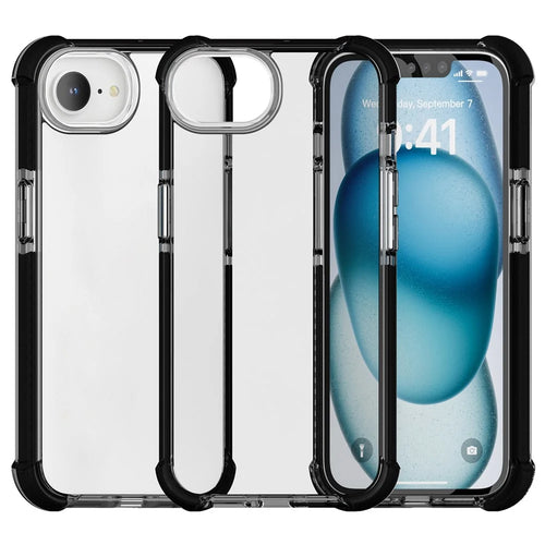 For iPhone 17e / 16e Case 3-in-1 Drop Protection TPU+TPE+Acrylic Phone Cover - Black - 1
