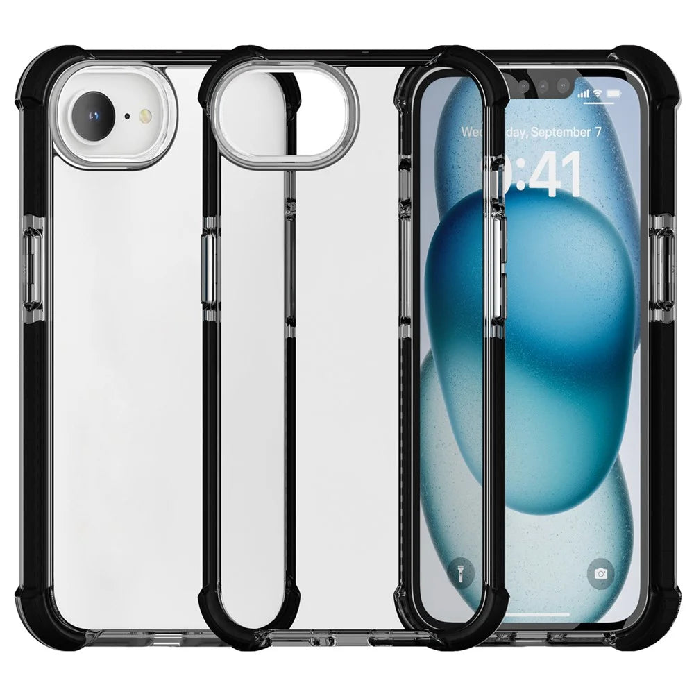 For iPhone 17e / 16e Case 3-in-1 Drop Protection TPU+TPE+Acrylic Phone Cover - Black - 1