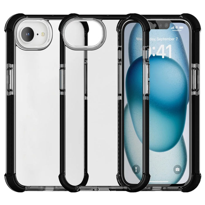 For iPhone 17e / 16e Case 3-in-1 Drop Protection TPU+TPE+Acrylic Phone Cover - Black - 1