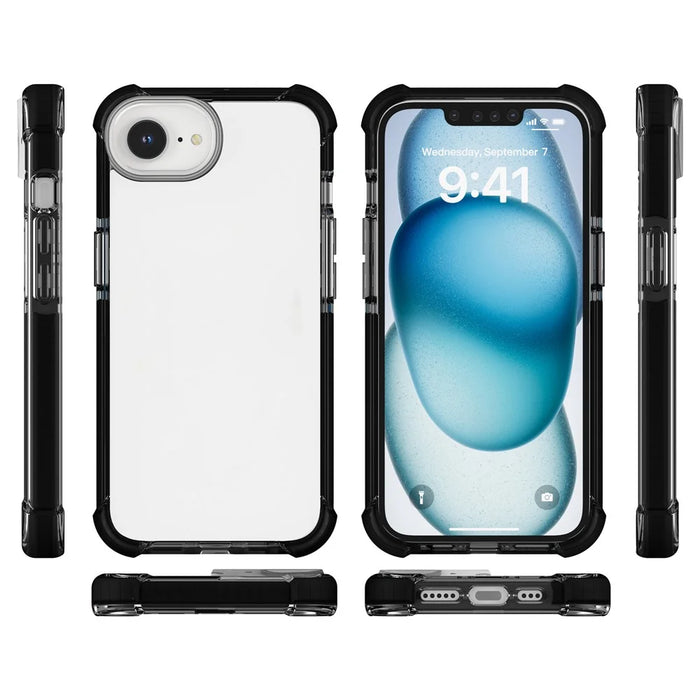 For iPhone 17e / 16e Case 3-in-1 Drop Protection TPU+TPE+Acrylic Phone Cover - Black - 6