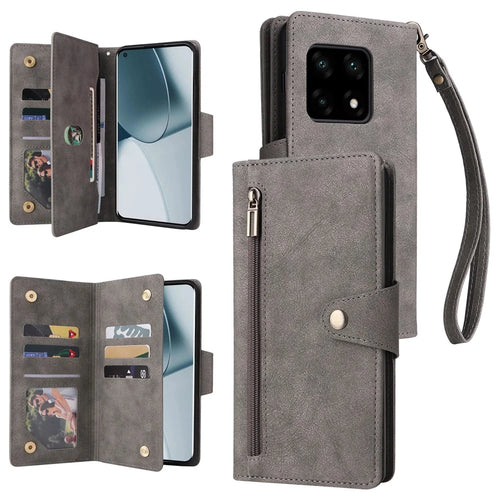 For OnePlus 10 Pro 5G Anti-fall Case Rivet Decor PU Leather Stand Wallet Phone Cover - Grey - 1