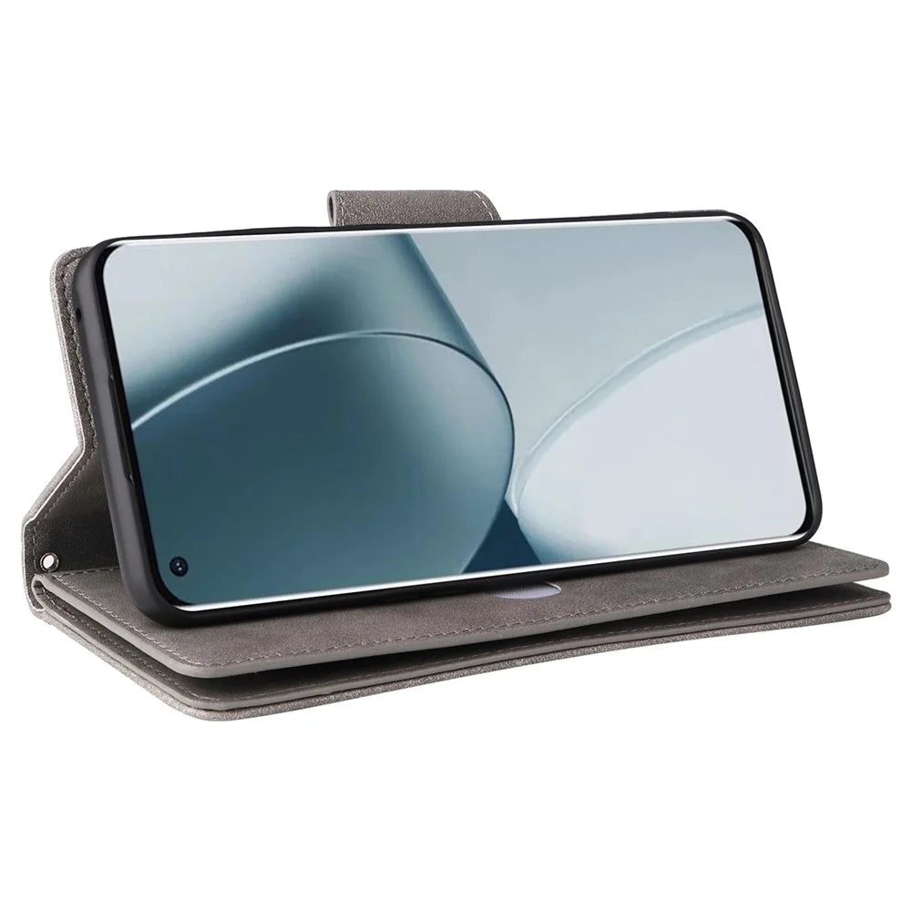 For OnePlus 10 Pro 5G Anti-fall Case Rivet Decor PU Leather Stand Wallet Phone Cover - Grey - 4