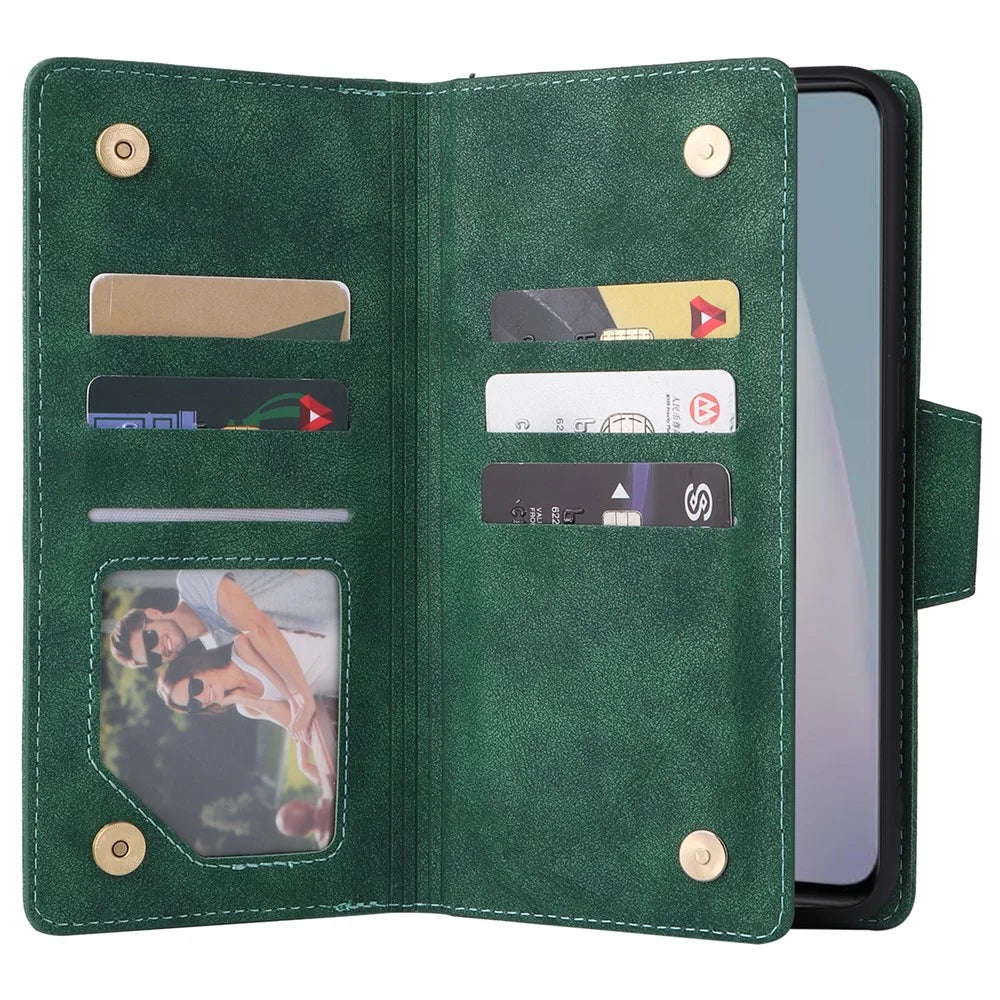 For OnePlus Nord N10 5G Cell Phone Case PU Leather Wallet Cover with Rivet Decor - Green - 3