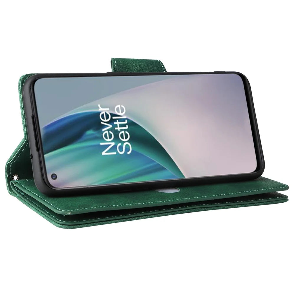 For OnePlus Nord N10 5G Cell Phone Case PU Leather Wallet Cover with Rivet Decor - Green - 4