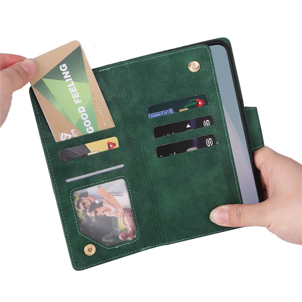 For OnePlus Nord N10 5G Cell Phone Case PU Leather Wallet Cover with Rivet Decor - Green - 5